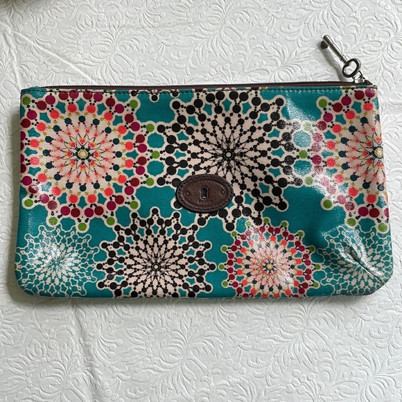 Fossil Bags Fossil Long Live Vintage Keyper Cosmetic Case Multi Coated Canvas Zip Pouch